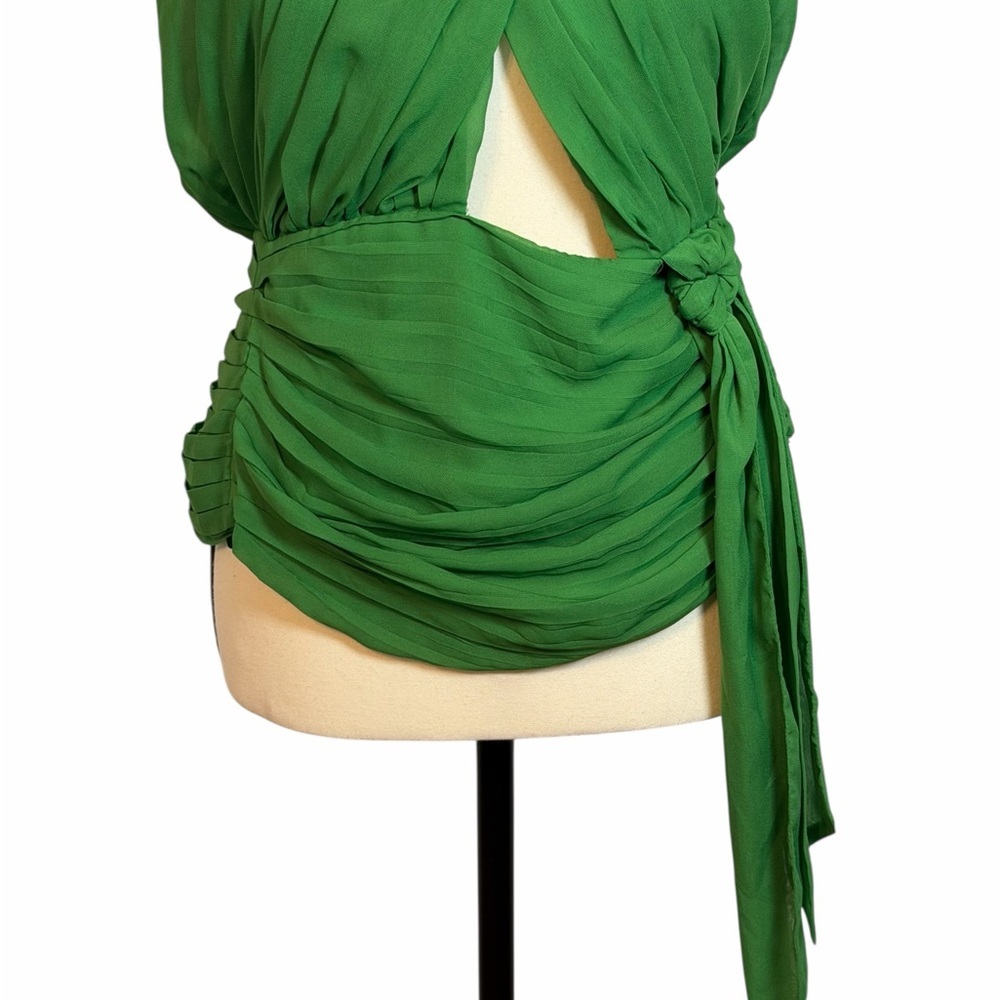 De La Vali Women’s size 2 Green Pareo Twisted Halter Neck Draped Sleeveless Top - Picture 6 of 10